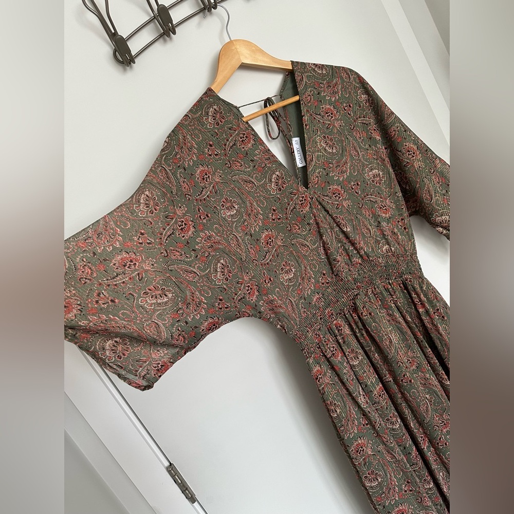 Elegant Green Paisley Dress, Dunnes Stores Ireland, Worn Once, EUC, UK Size 12